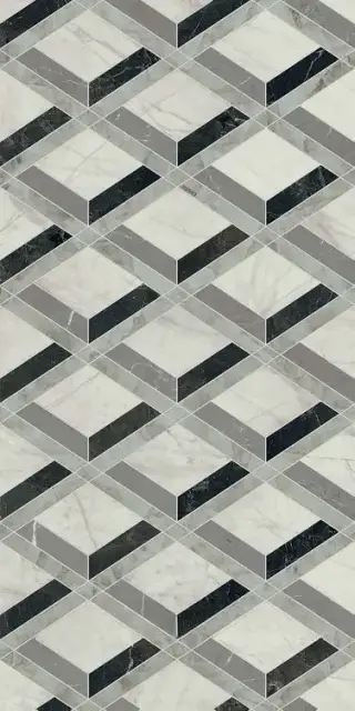 Керамогранит Gardenia (Versace) Tarsia Lozenge Nero lux 3D 60×120×9 см